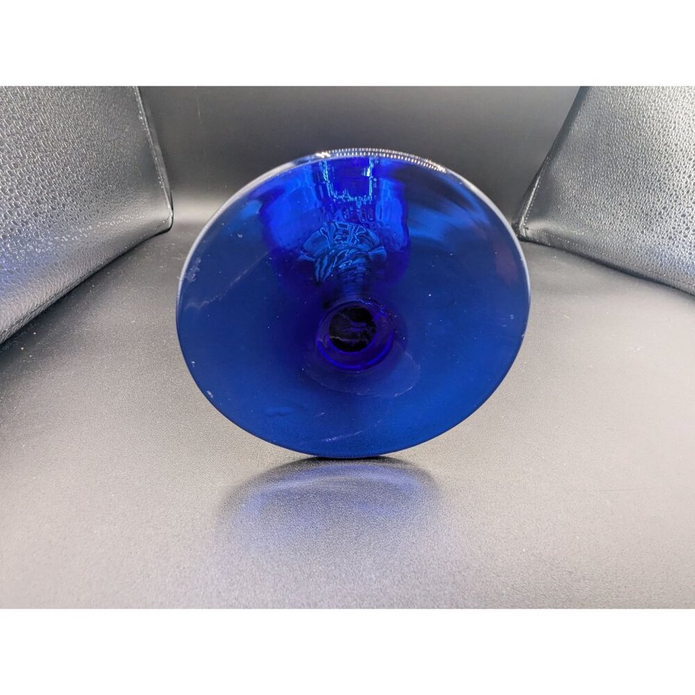 Vintage EMPOLI Italian Optic Art Glass Vase Cobalt Blue Twist Stem Footed 11” - Picture 5 of 14
